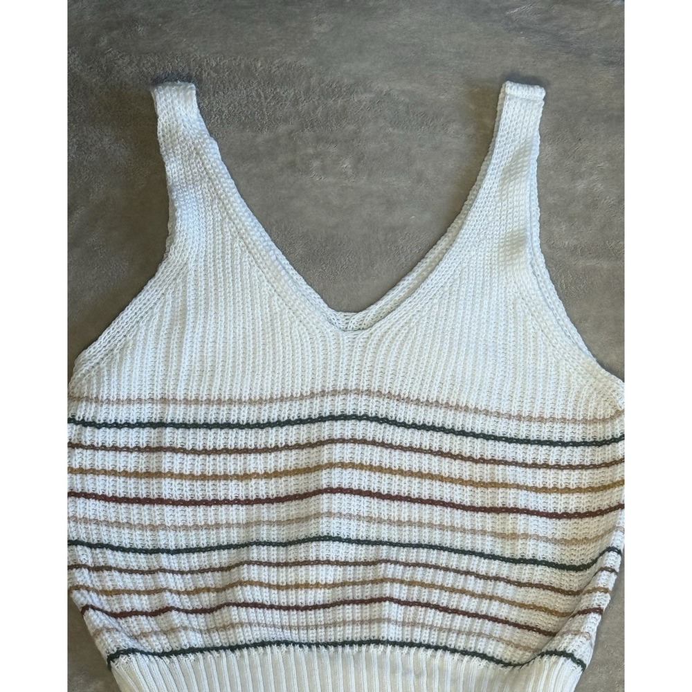 Shein Crochet Vest‎ Sleeveless Cream Striped Multicolored Crop Top Womens Large